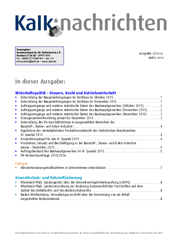 Kalknachrichten Nr. 1/2016