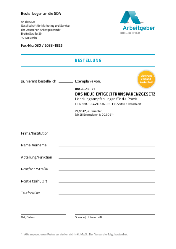 Anlage 15	- Bestellschein Broschüre „Entgelttransparenzgesetz“ 