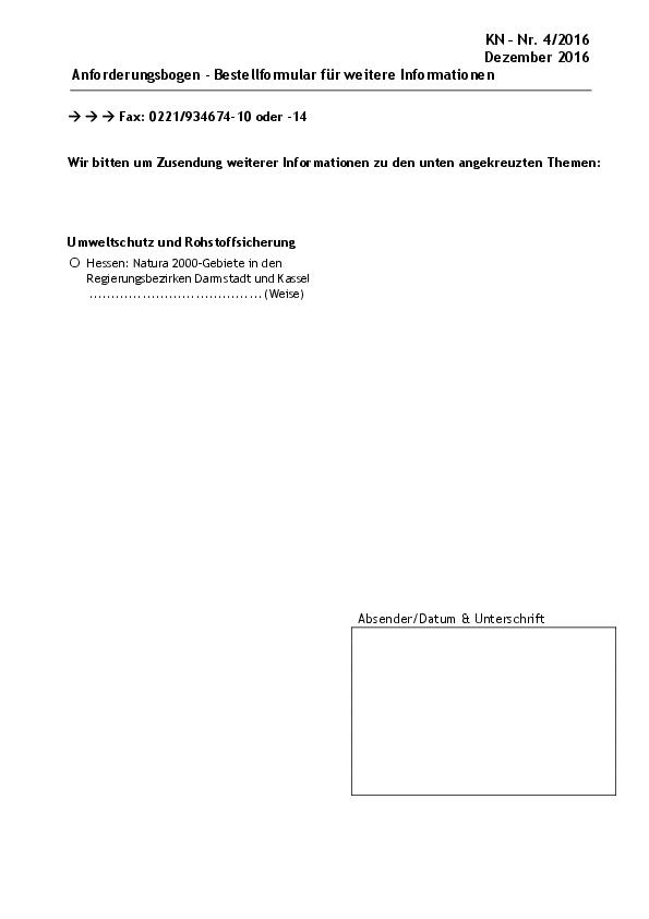 Bestellschein für weitergehende Informationen