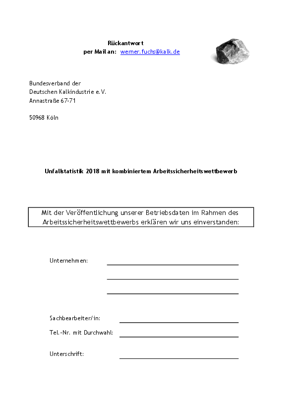 Anlage 15 - Unfallstatistik 2018 mit kombiniertem Arbeitssicherheitswettbewerb 