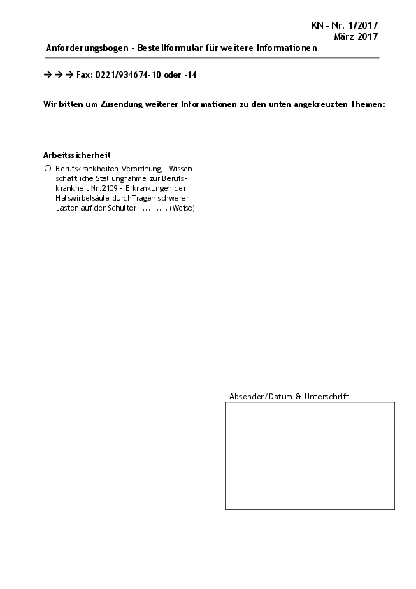 Bestellschein für weitergehende Informationen