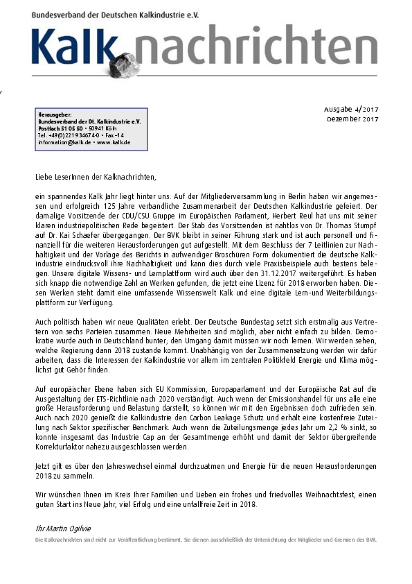 Kalknachrichten Nr. 4/2017 