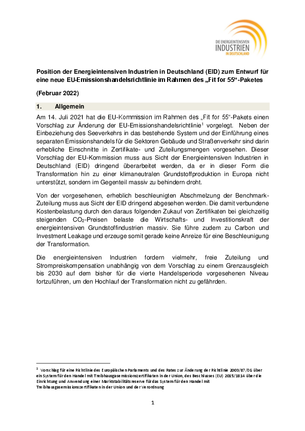 2022_02 EID Stellungnahme EU Emissionshandelssystem