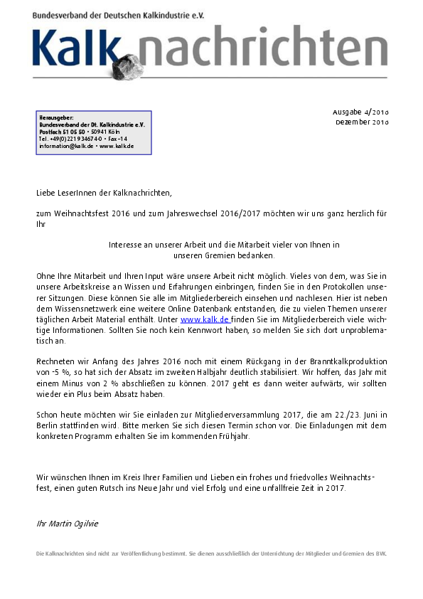 Kalknachrichten Nr. 4/2016 