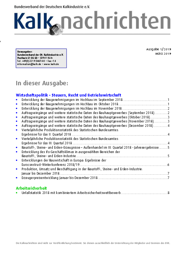 Kalknachrichten Nr. 1/2019 