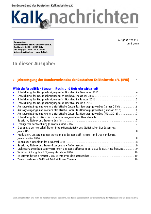Kalknachrichten Nr. 2/2016 