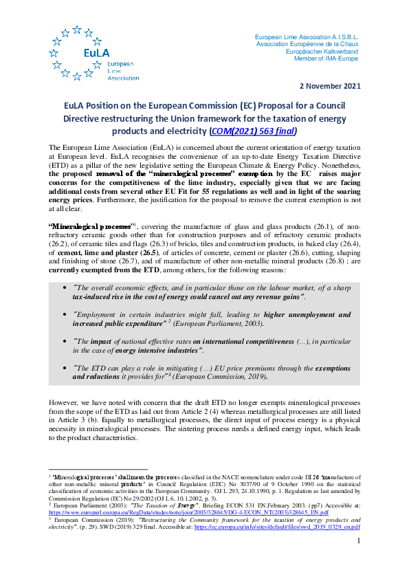 2021_11 EuLA Position EU Energiesteuerrichtlinie