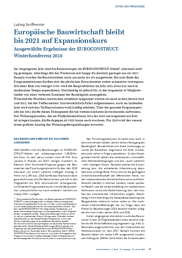 Anlage 12	- Entwicklungen der Bauwirtschaft in Europa: Ergebnisse der Euroconstruct-Winterkonferenz 2018/19 